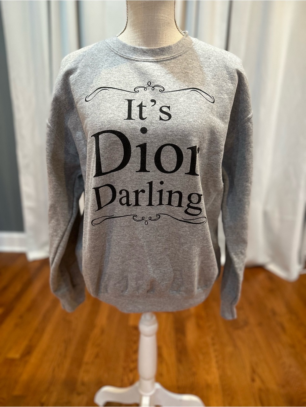 ***Gildan gray “It’s Dior Darling” sweatshirt women’s size medium EUC